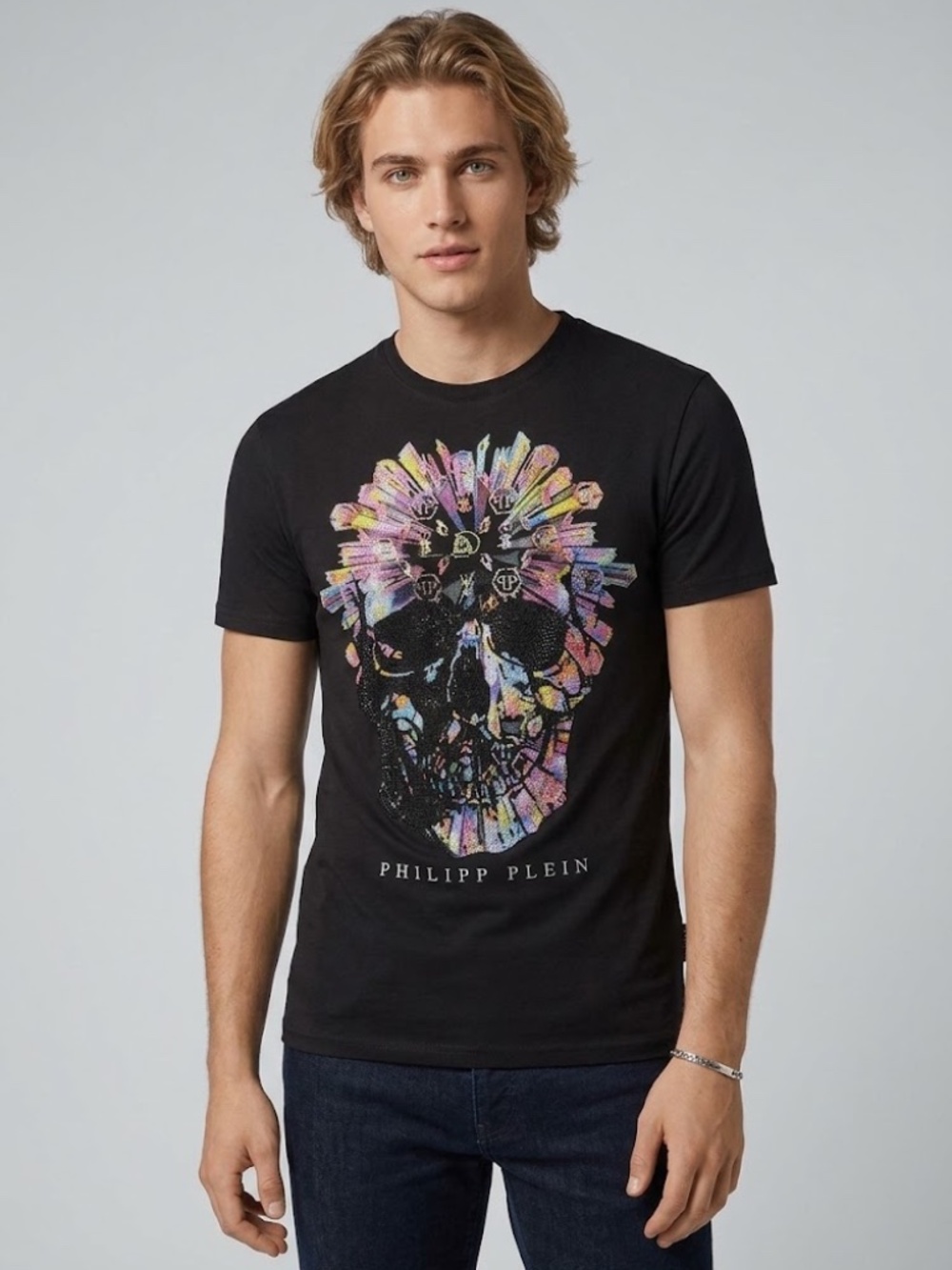 Philipp Plein Glass Skull Crystal Rhinestone T-Shirt Couture Limited Edition